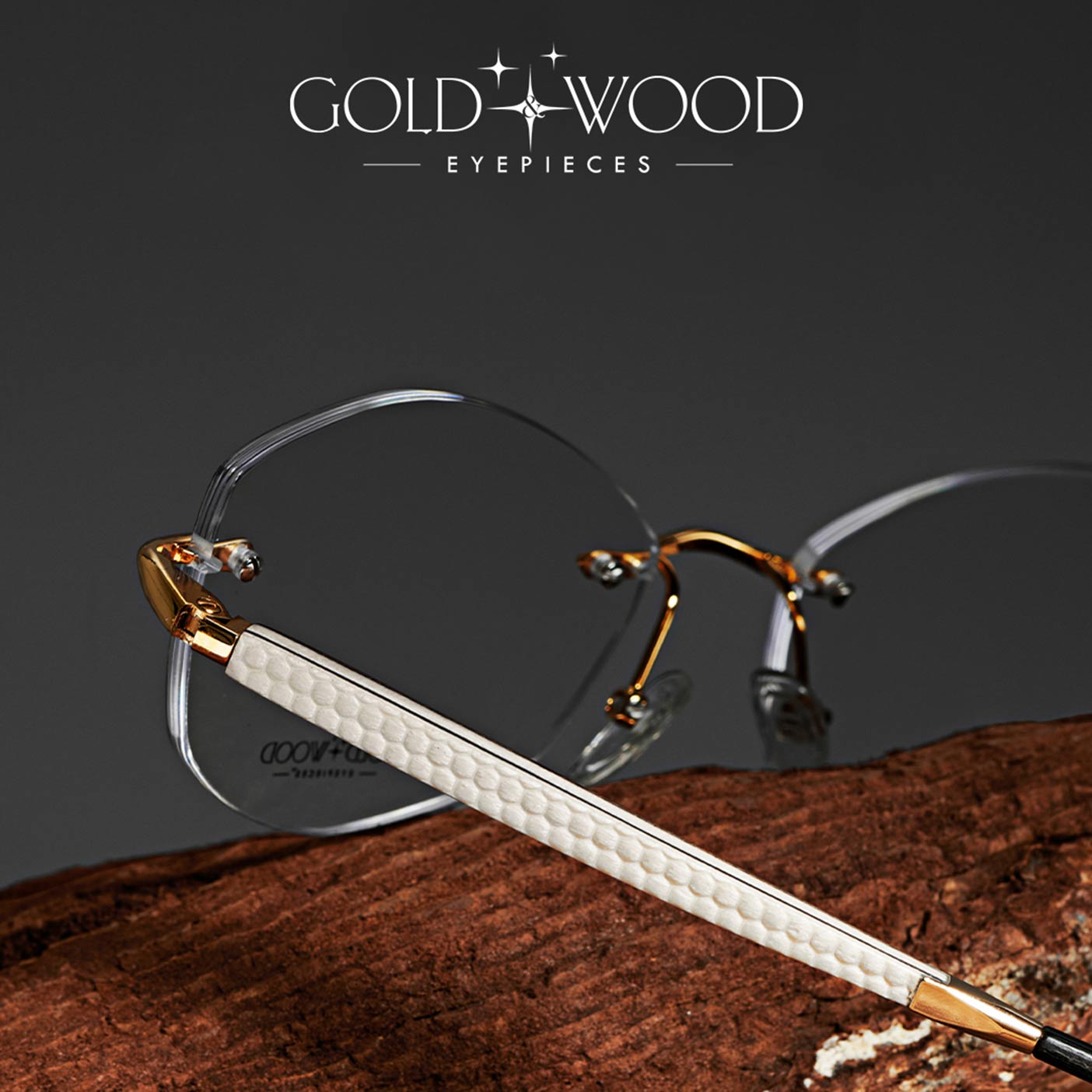 Gold and wood rimless glasses elegance 1