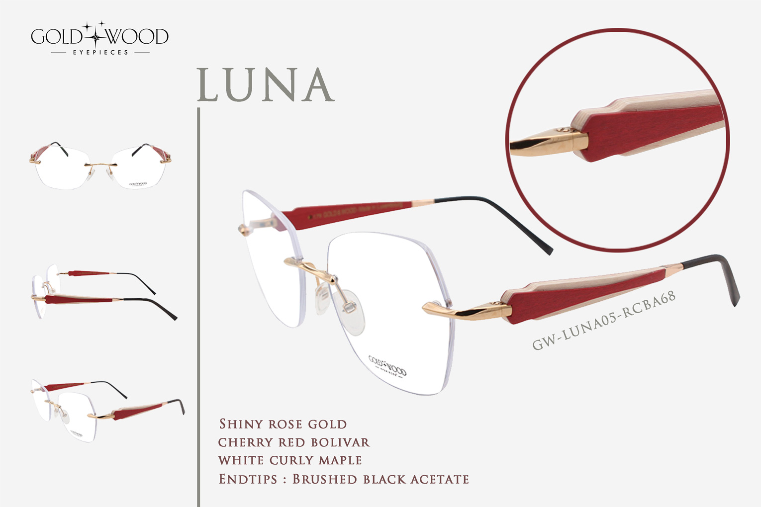 Gold and wood rimless glasses elegance 3