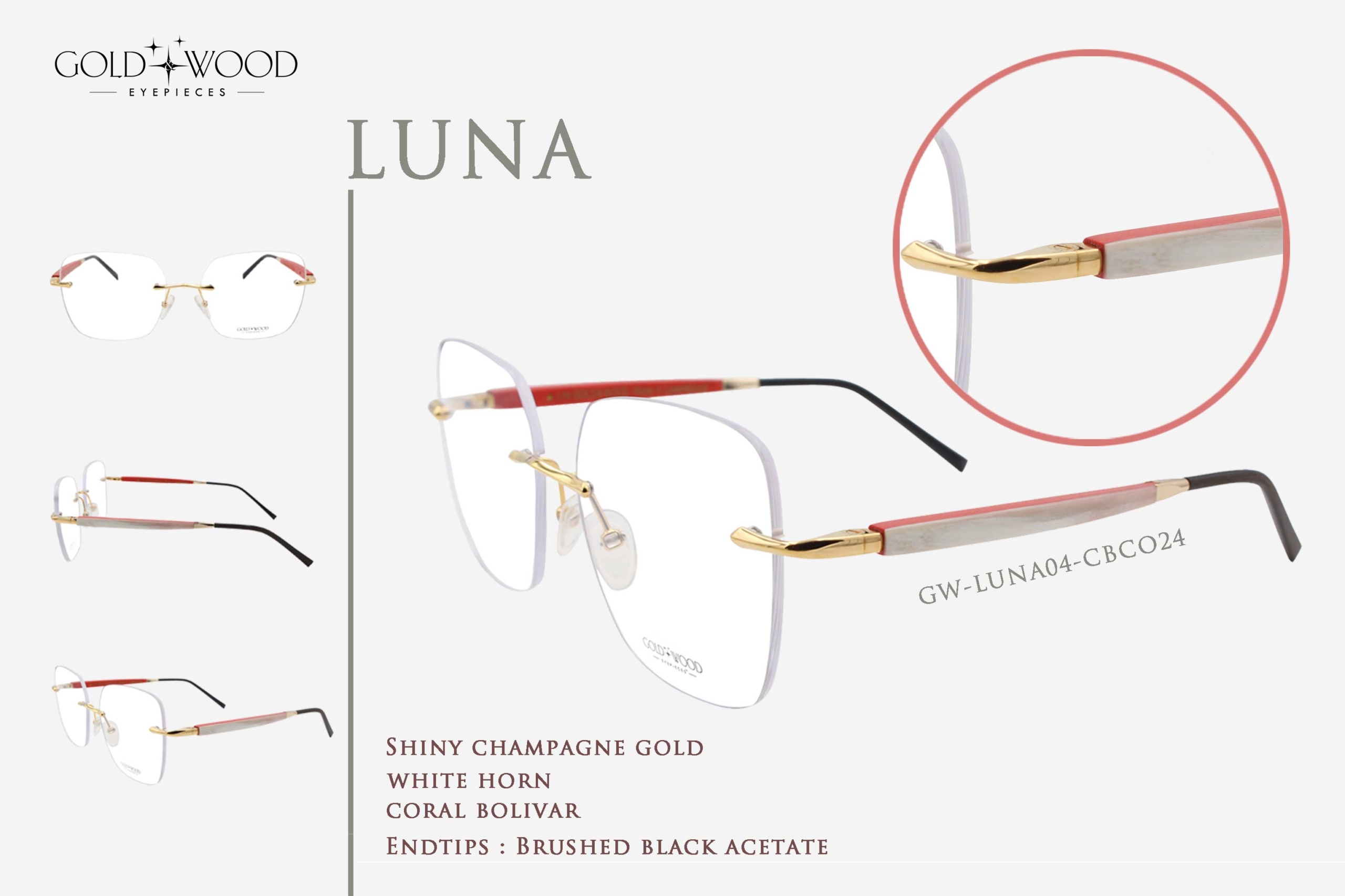 Gold and wood rimless glasses elegance 5